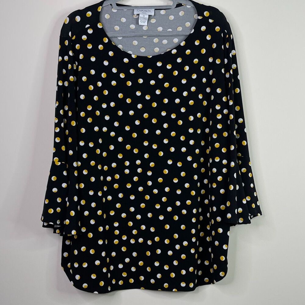 Carmen Marc Valvo Polka Dot Y2K Bell Sleeve Blouse Women's Size 2X - Picture 8 of 8